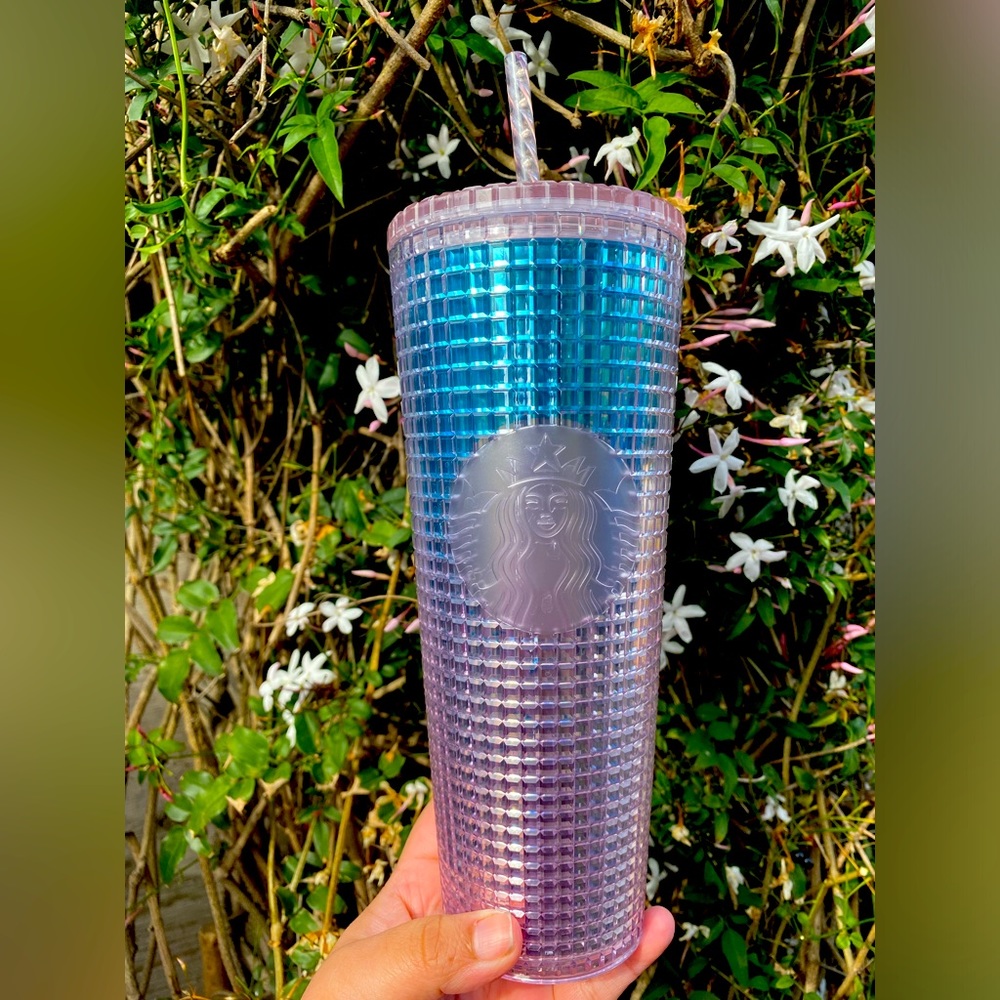 Starbucks Iridescent Pink/Blue Grid Disco Studded Tumbler